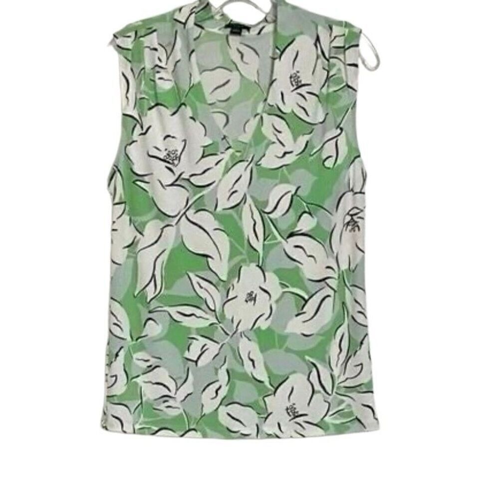 Ann Taylor Factory Lightweight Sleeveless Small Blouse Green Floral Print EUC